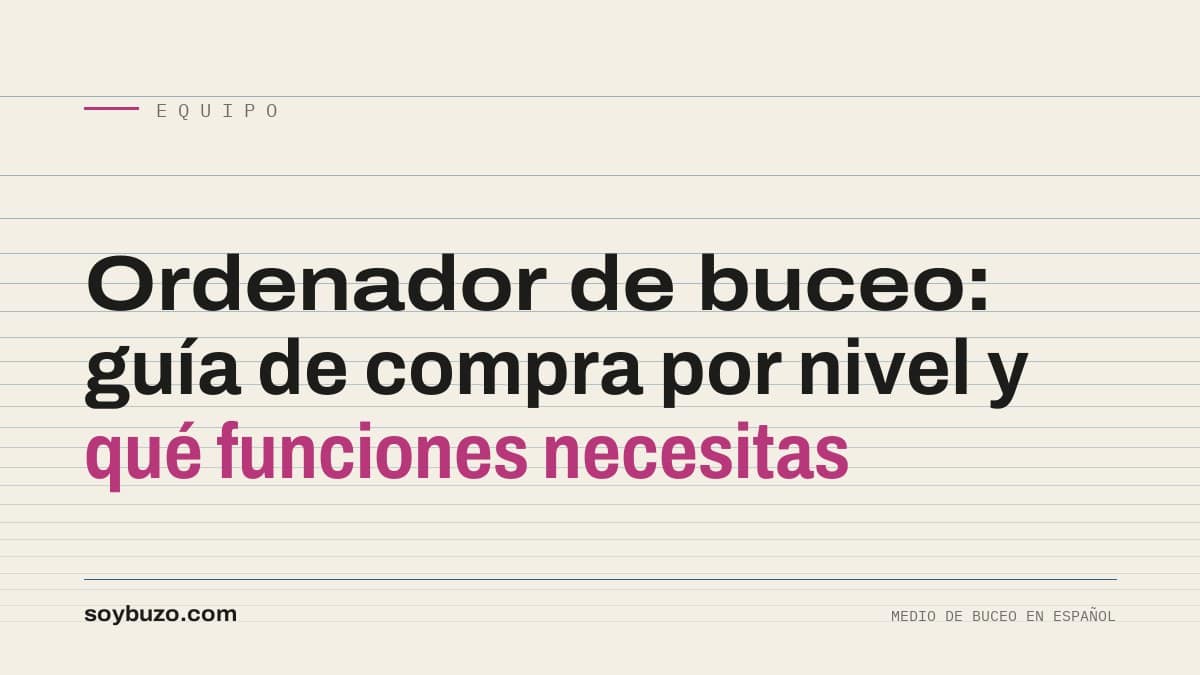 Ordenador de buceo de muñeca mostrando profundidad, tiempo sin descompresión y velocidad de ascenso durante una inmersión