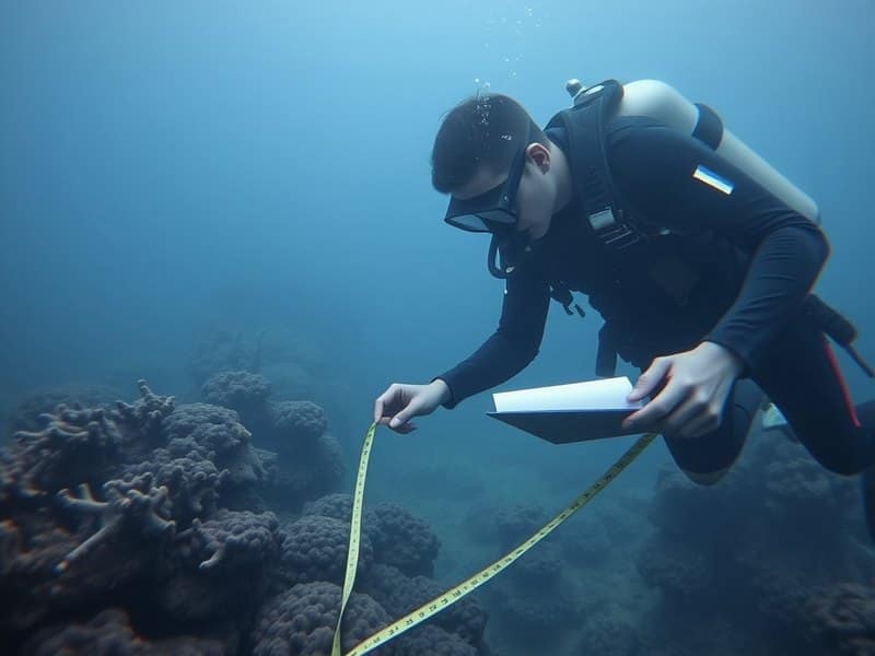 Buceador científico midiendo coral