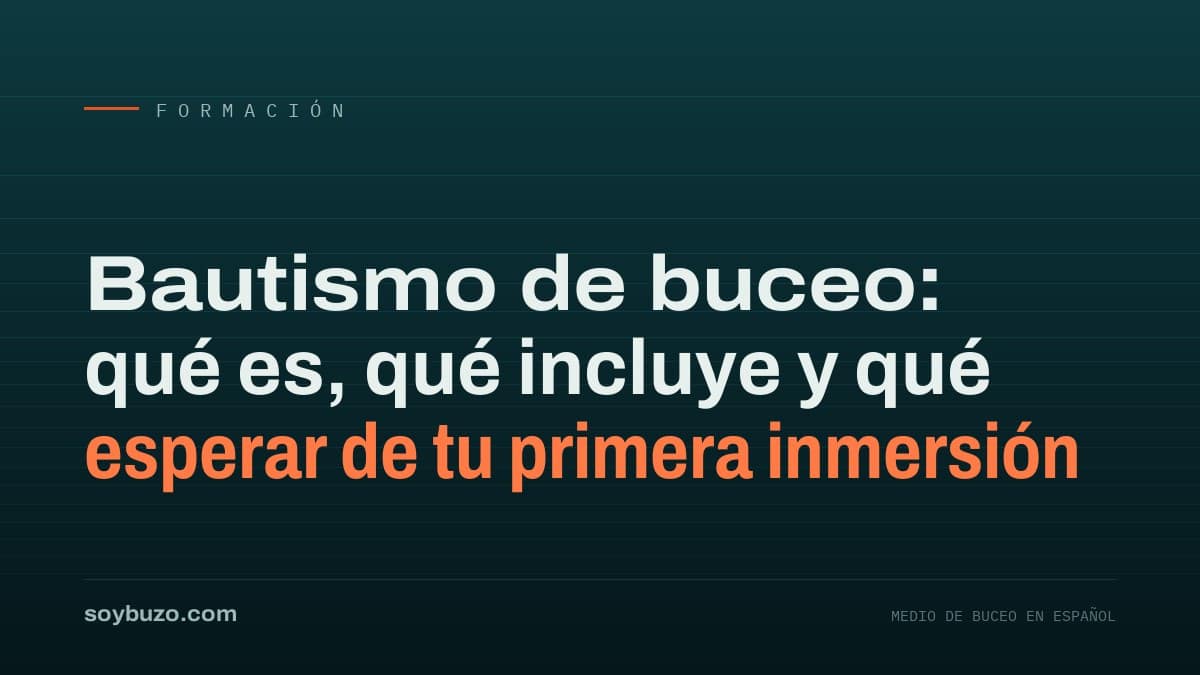 Guía de buceo sujetando por el chaleco a una persona en su primera inmersión sobre un fondo somero de arena